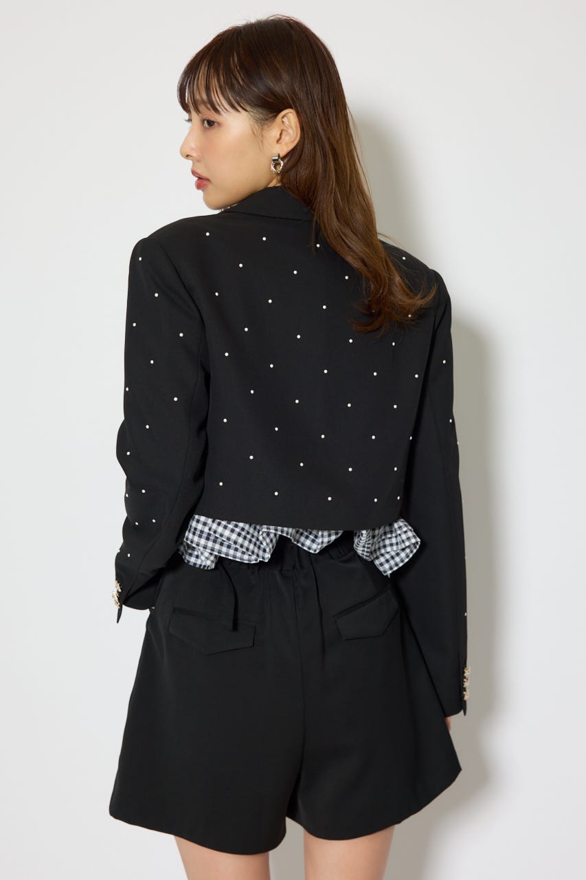 パール付きシングルショートテーラードジャケット BLK M