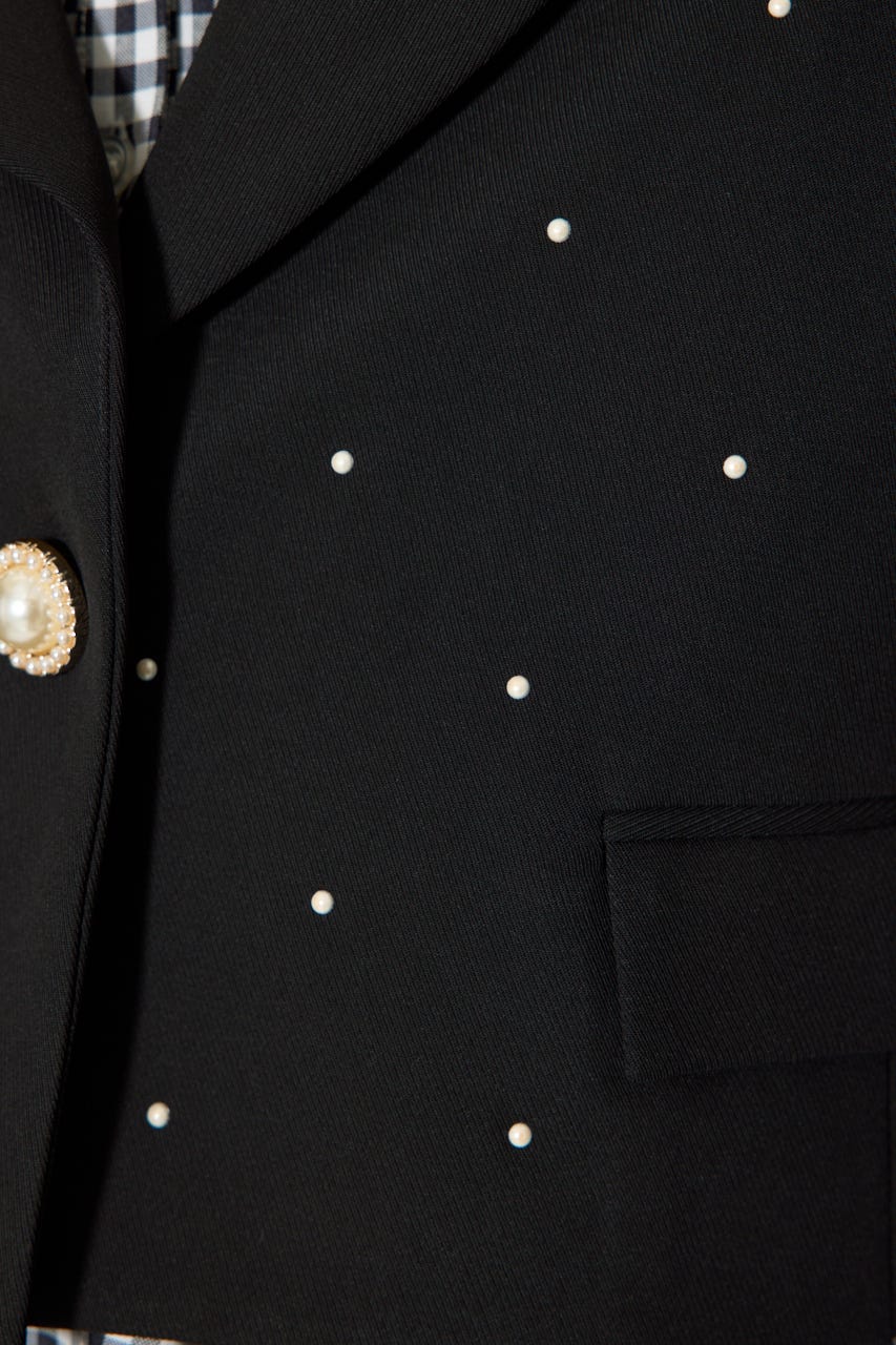 パール付きシングルショートテーラードジャケット BLK M