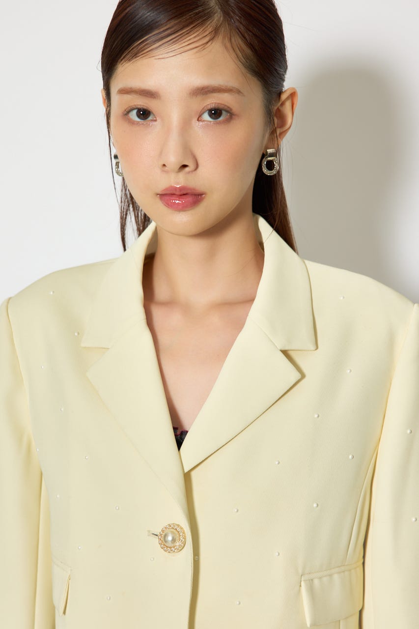 パール付きシングルショートテーラードジャケット L/YEL S