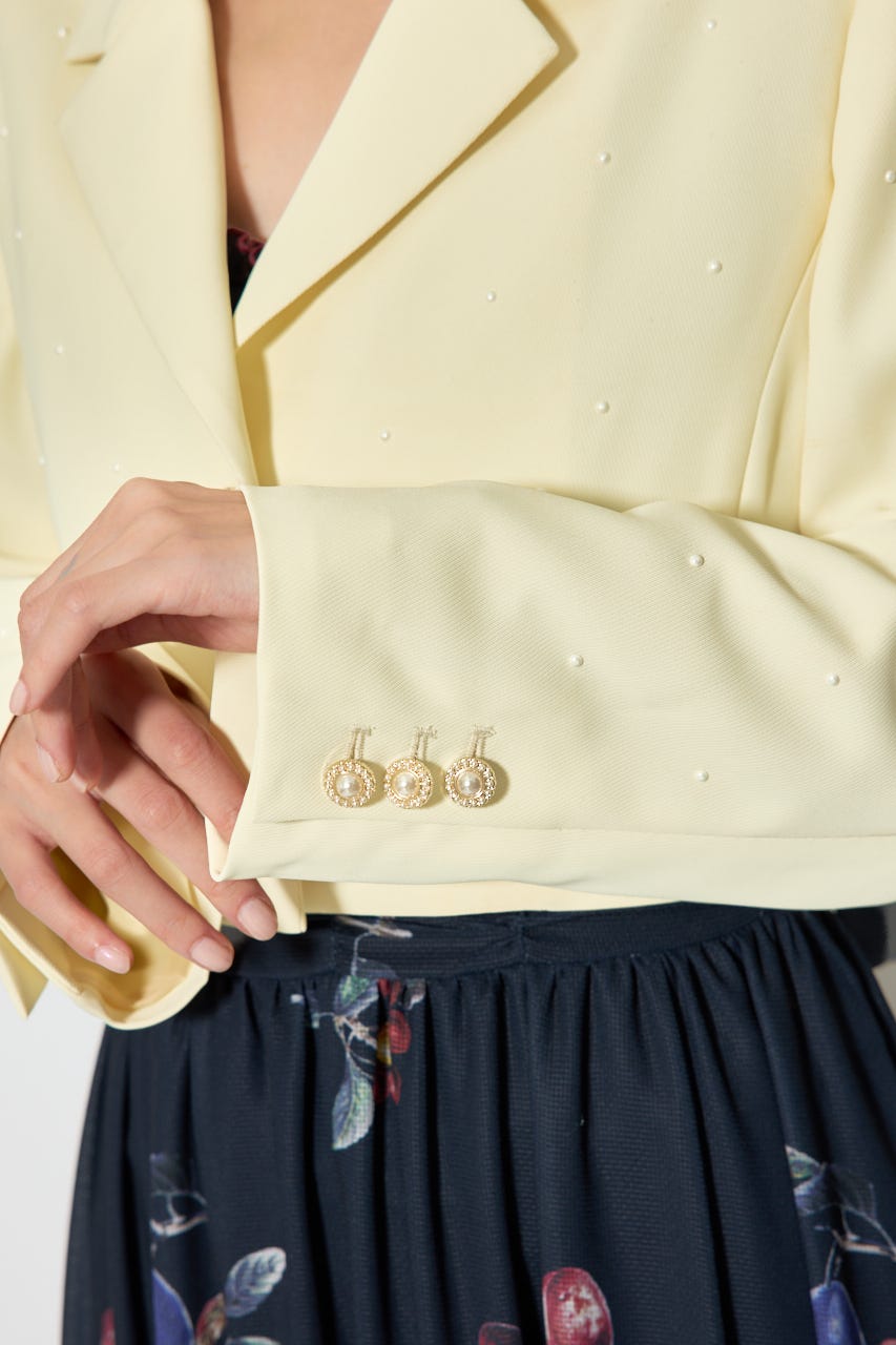 パール付きシングルショートテーラードジャケット L/YEL S