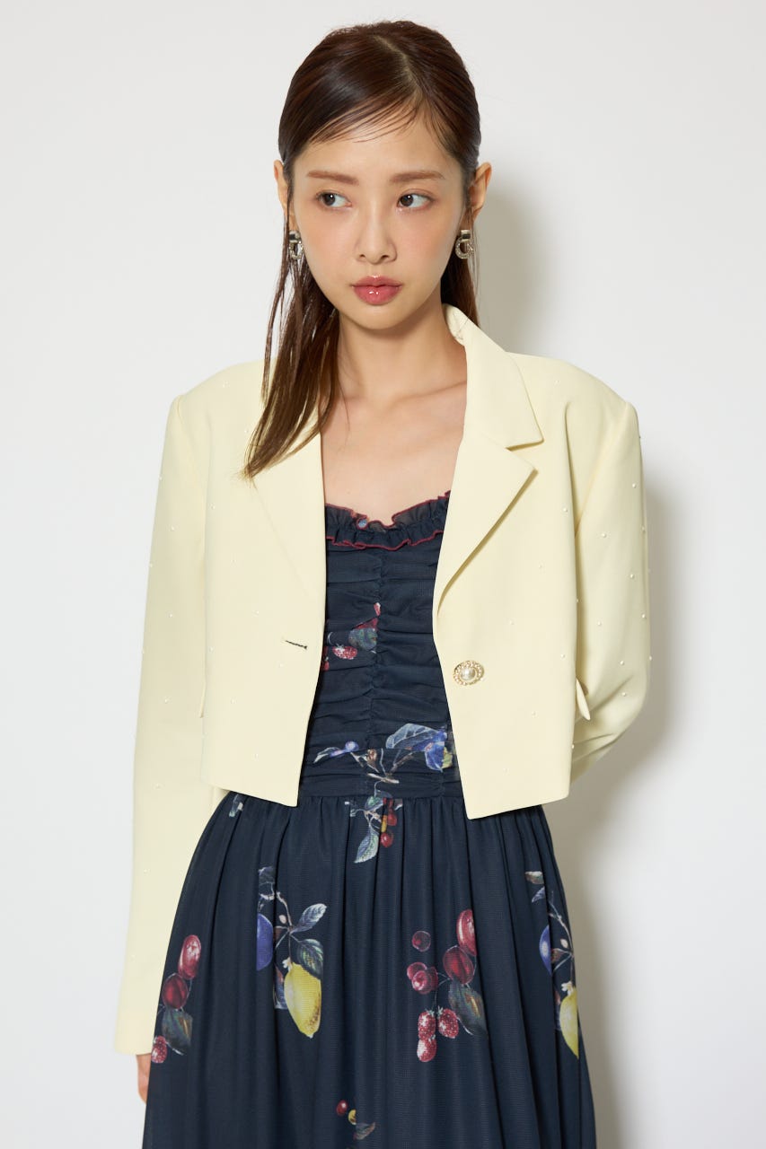 パール付きシングルショートテーラードジャケット L/YEL S