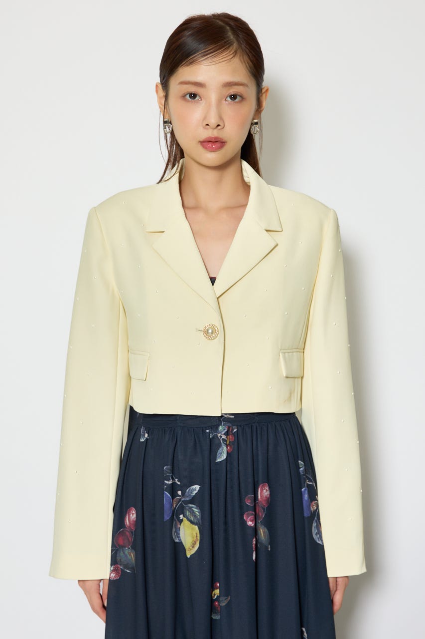 パール付きシングルショートテーラードジャケット L/YEL S