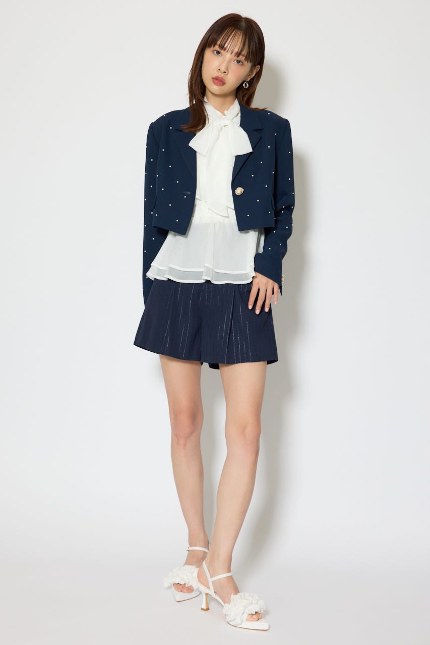パール付きシングルショートテーラードジャケット NVY M