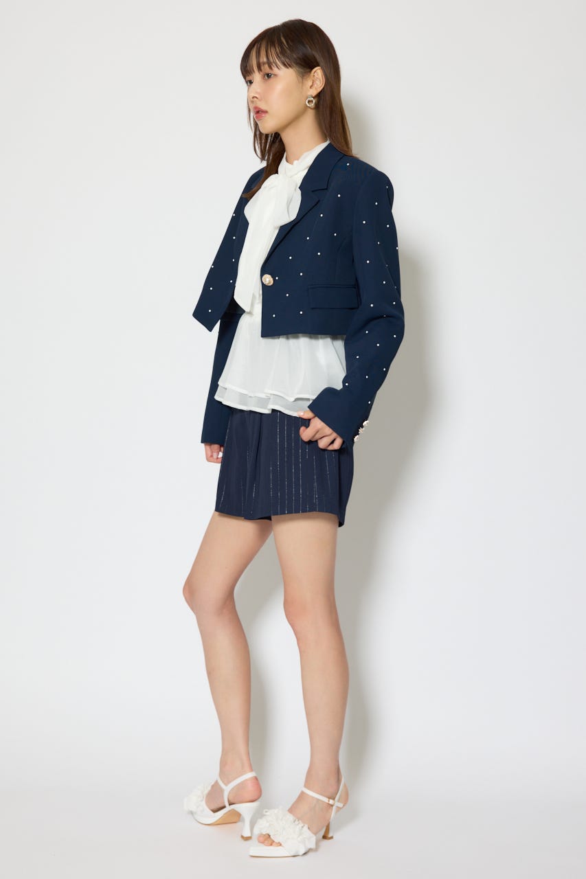 パール付きシングルショートテーラードジャケット NVY M