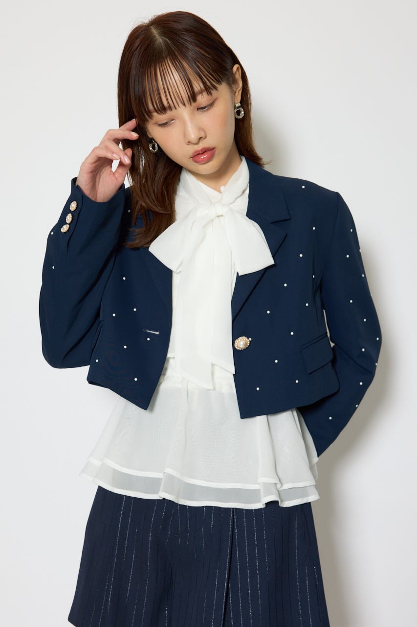パール付きシングルショートテーラードジャケット NVY M