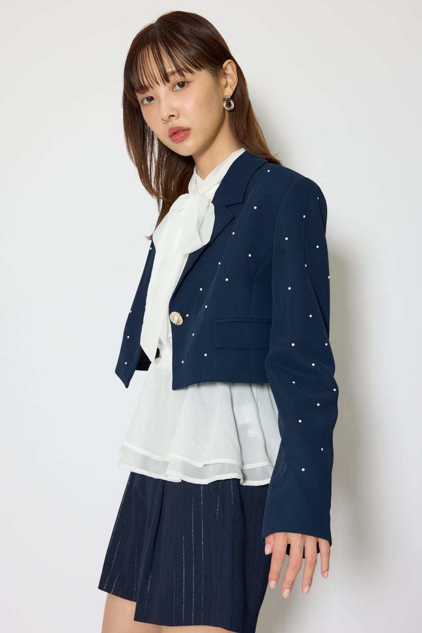 パール付きシングルショートテーラードジャケット NVY M