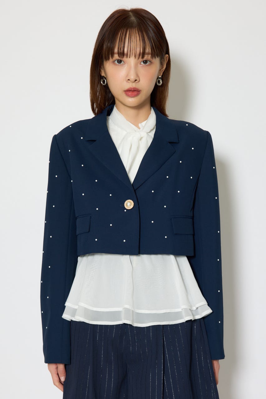 パール付きシングルショートテーラードジャケット NVY M