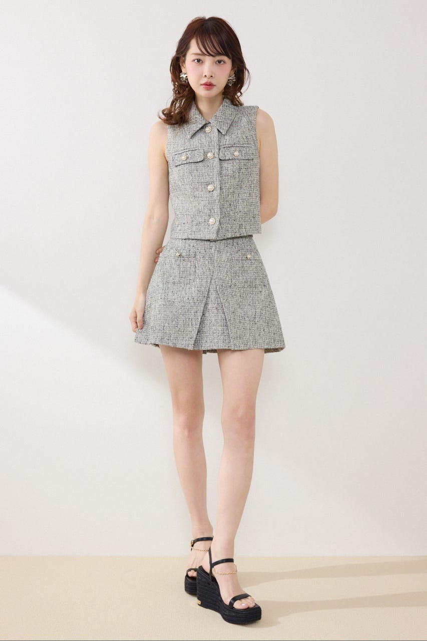 ノースリーブツイードトップス BLK S