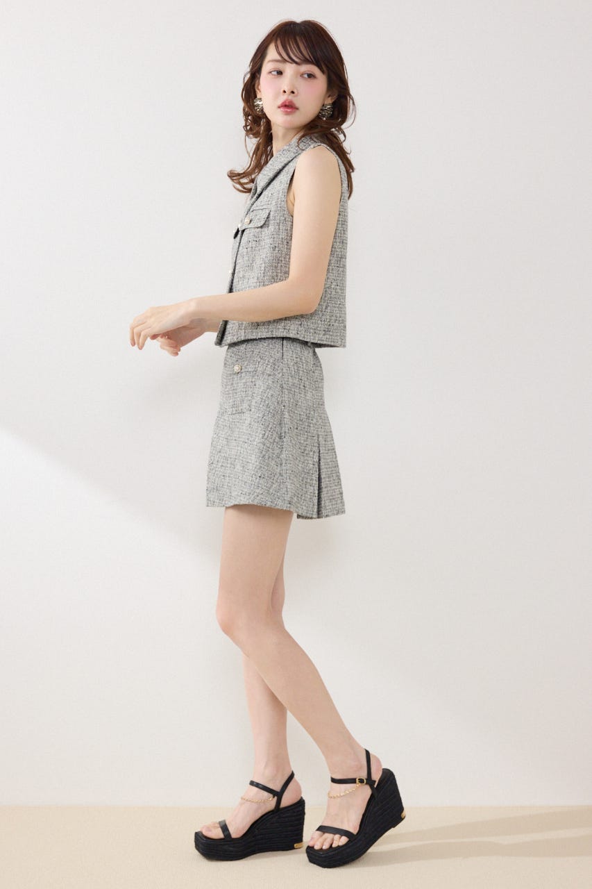 ノースリーブツイードトップス BLK S