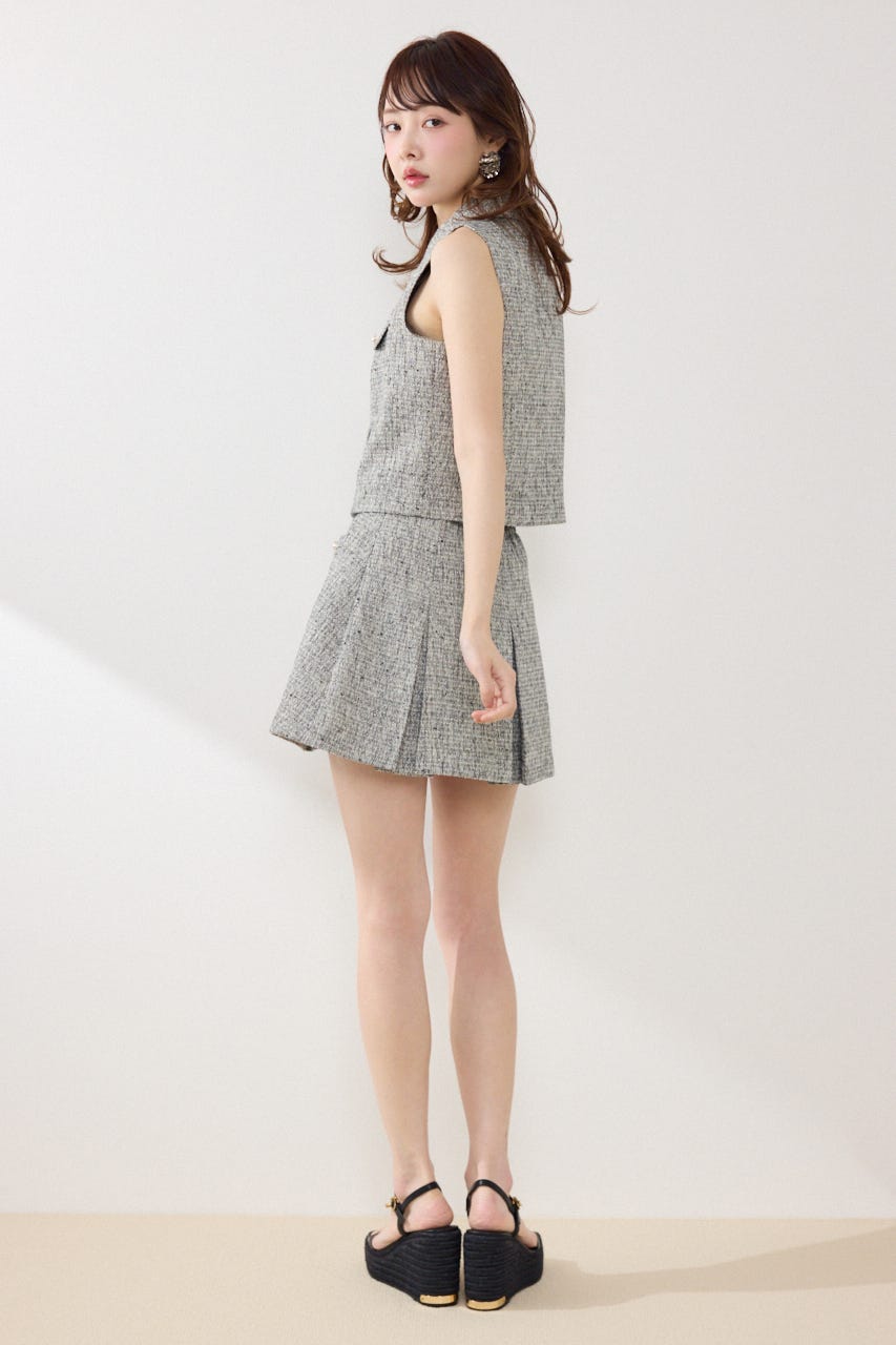 ノースリーブツイードトップス BLK S