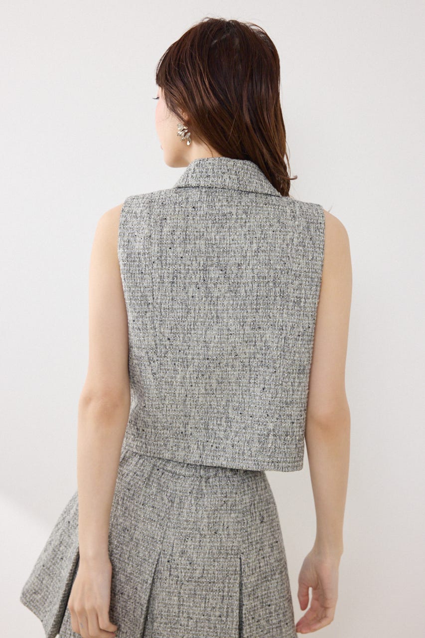 ノースリーブツイードトップス BLK S