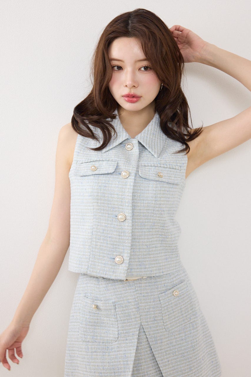 【GirlsAward着用アイテム】ノースリーブツイードトップス BLU S