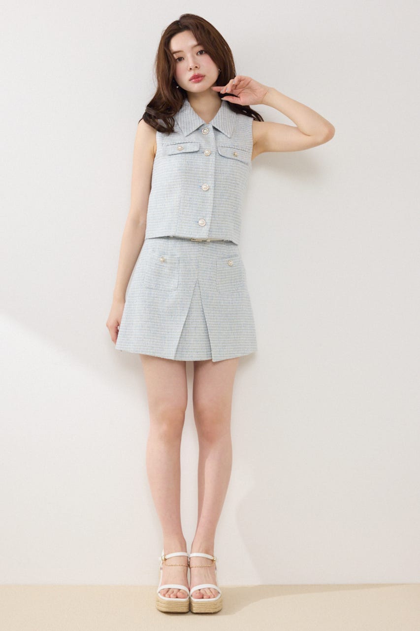 【GirlsAward着用アイテム】ノースリーブツイードトップス BLU S