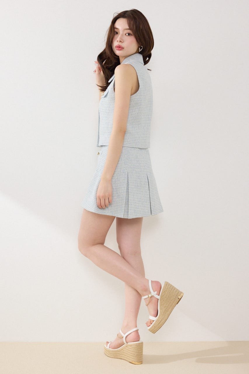 【GirlsAward着用アイテム】ノースリーブツイードトップス BLU S