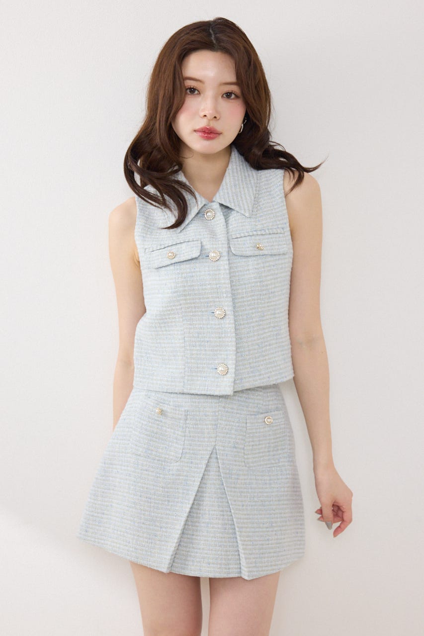 【GirlsAward着用アイテム】ノースリーブツイードトップス BLU S