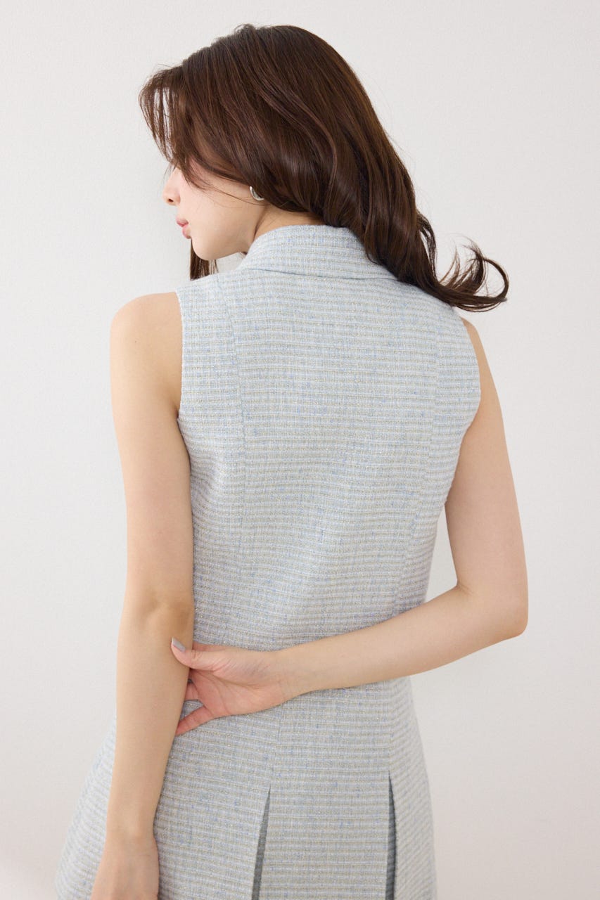 【GirlsAward着用アイテム】ノースリーブツイードトップス BLU S