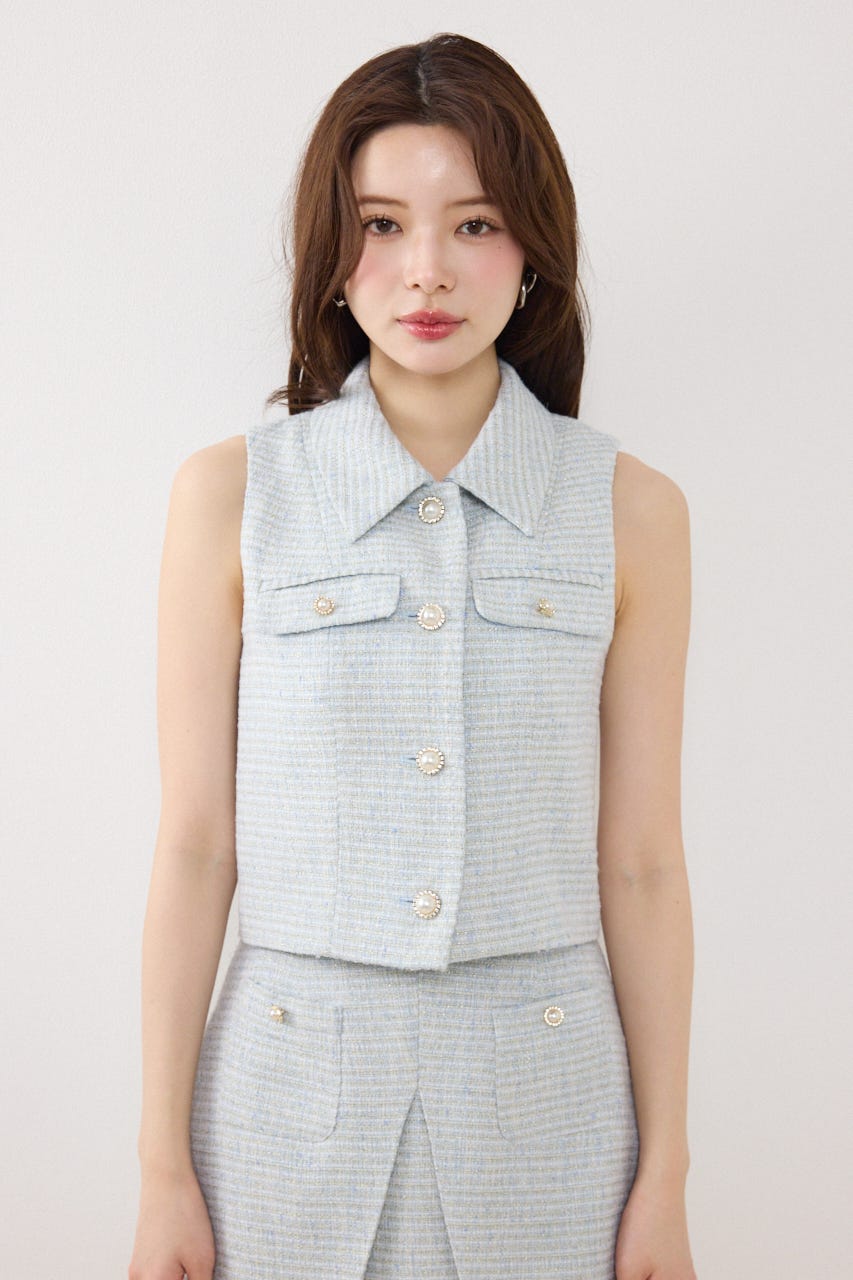 【GirlsAward着用アイテム】ノースリーブツイードトップス BLU S