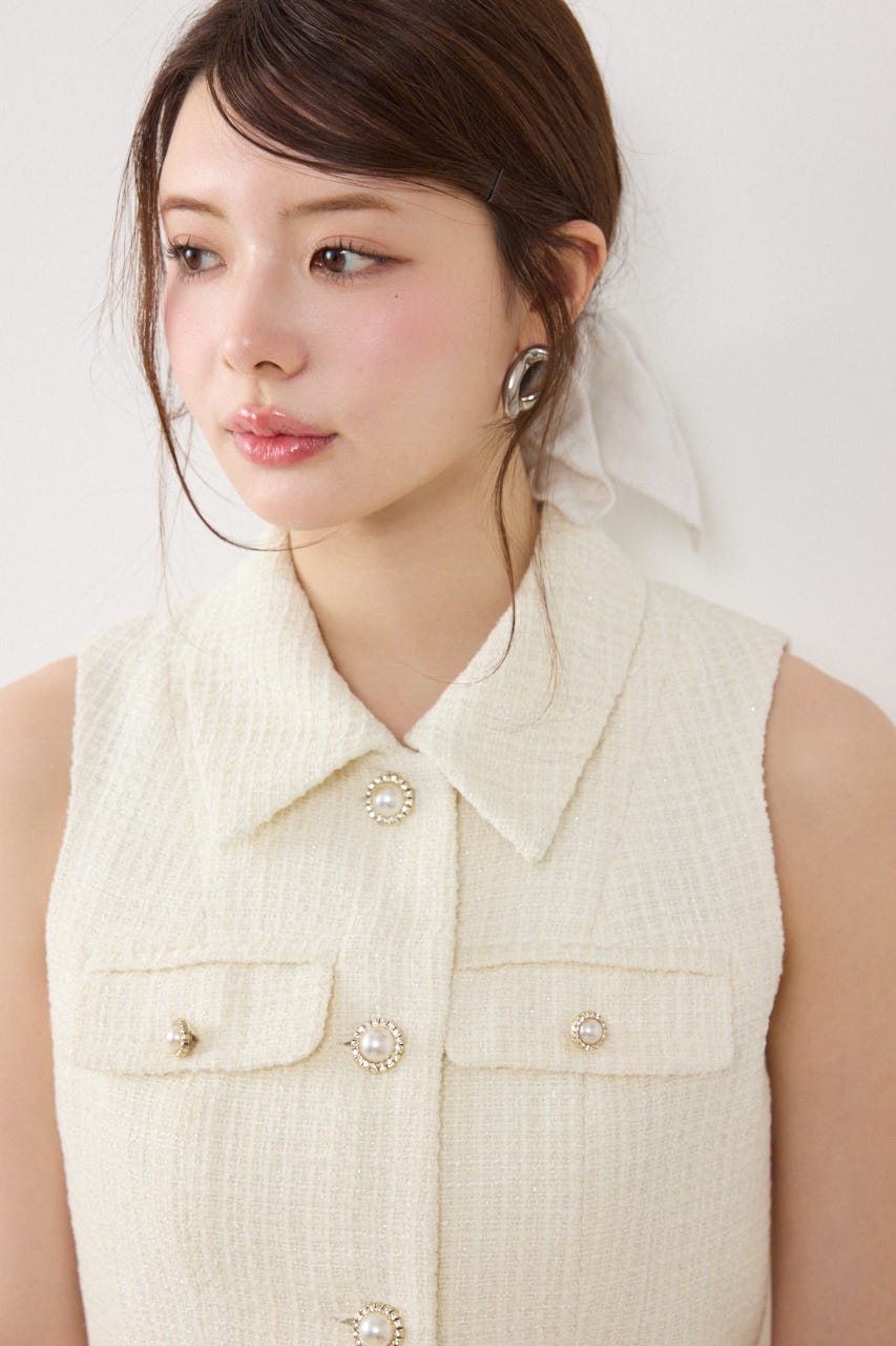 ノースリーブツイードトップス IVOY S