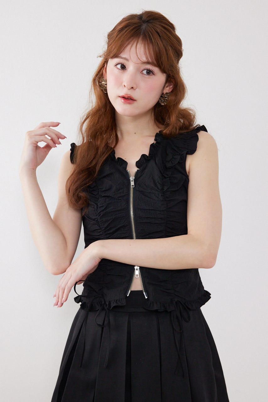 【AKB48 倉野尾成美さん着用アイテム】フロントジップノースリブラウス BLK S
