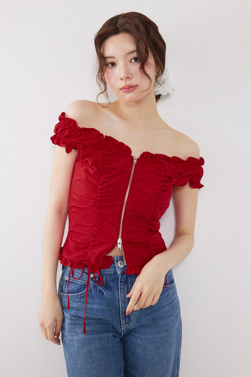 【AKB48 倉野尾成美さん着用アイテム】フロントジップノースリブラウス RED S