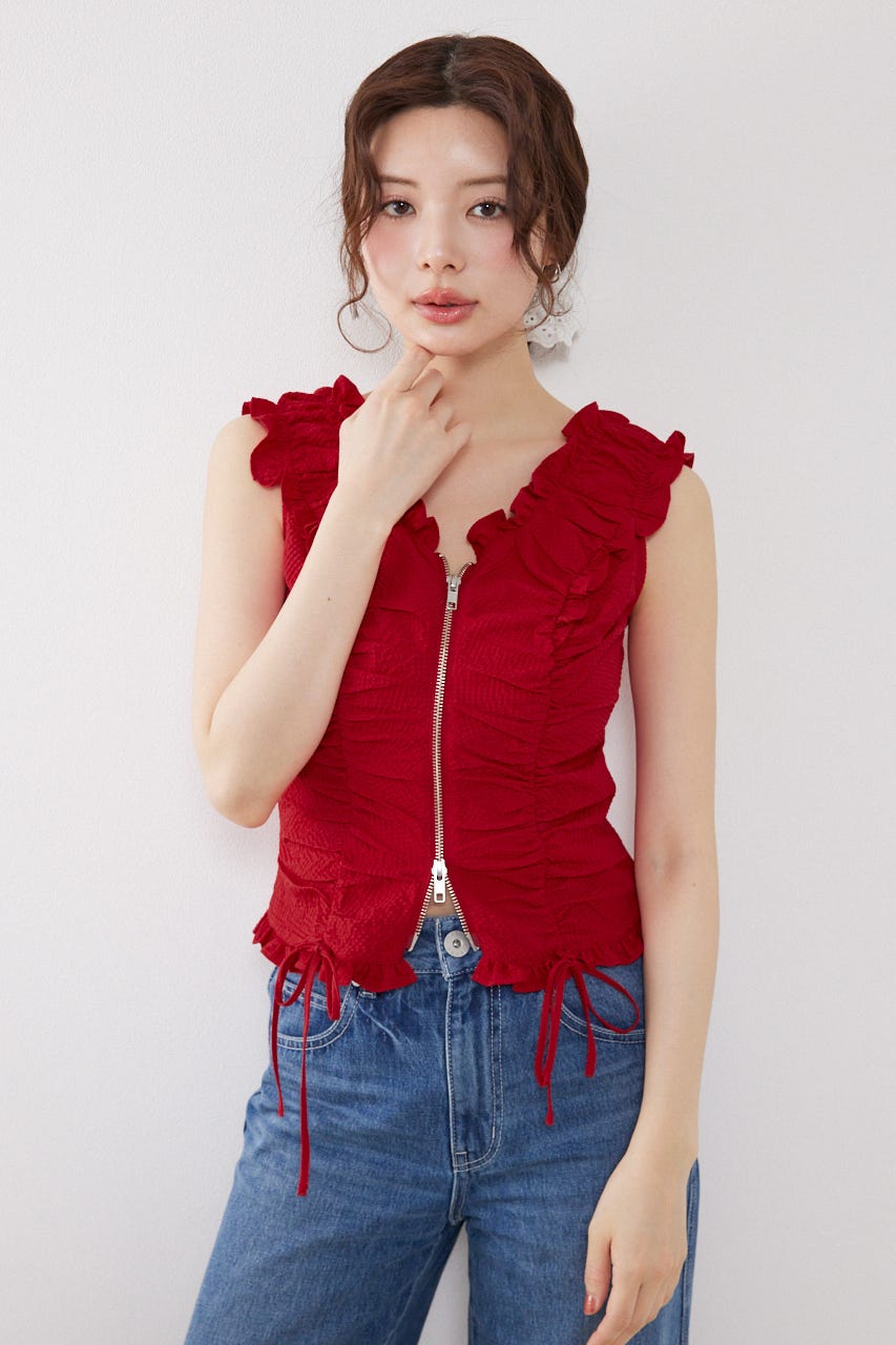 【AKB48 倉野尾成美さん着用アイテム】フロントジップノースリブラウス RED S