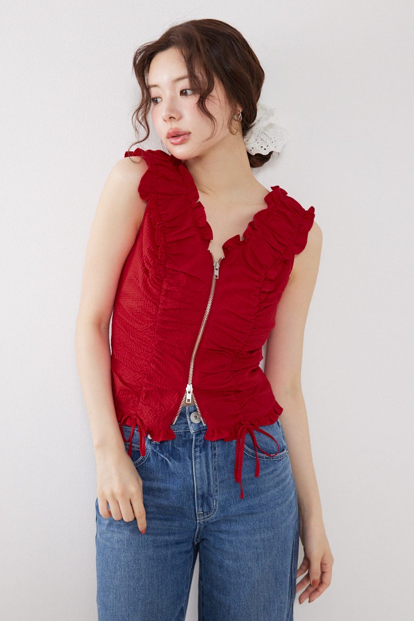 【AKB48 倉野尾成美さん着用アイテム】フロントジップノースリブラウス RED S
