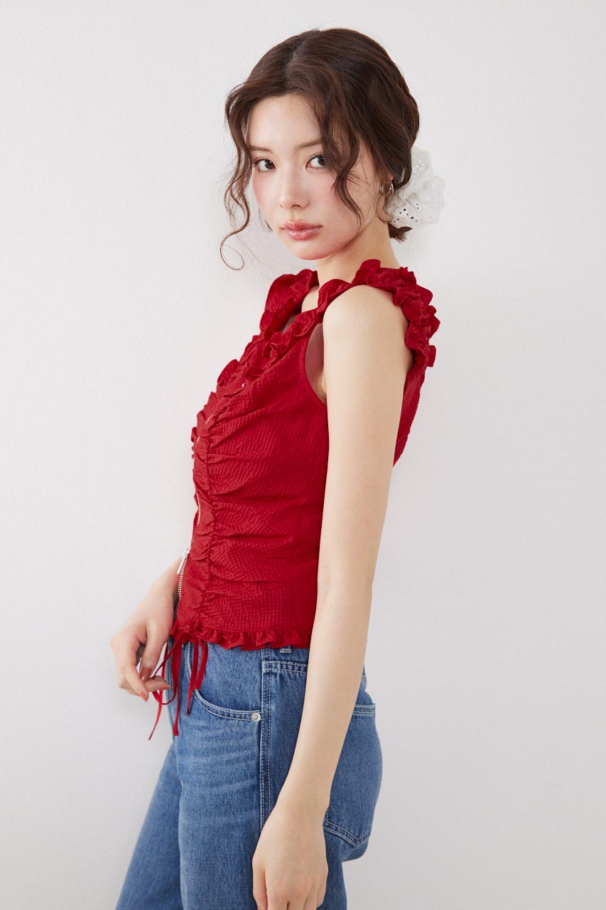 【AKB48 倉野尾成美さん着用アイテム】フロントジップノースリブラウス RED S