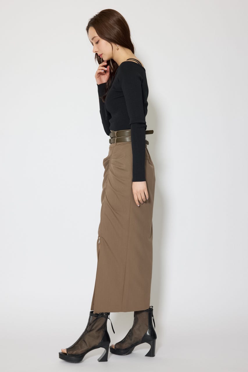 ダブルウエストデザインロングスカート BRN M