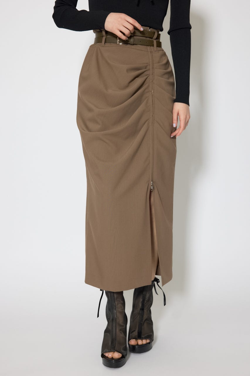 ダブルウエストデザインロングスカート BRN M