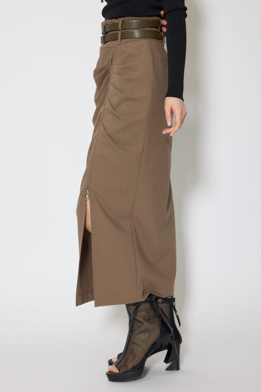 ダブルウエストデザインロングスカート BRN M