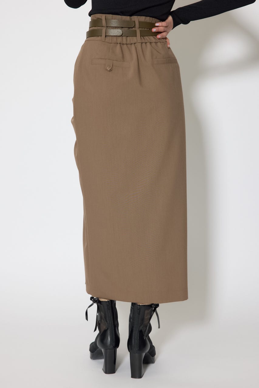 ダブルウエストデザインロングスカート BRN M