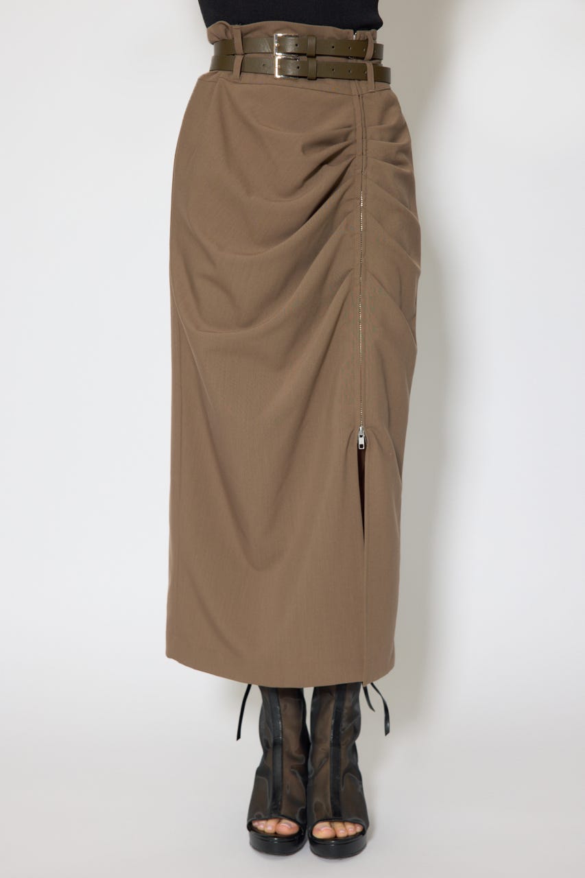 ダブルウエストデザインロングスカート BRN M