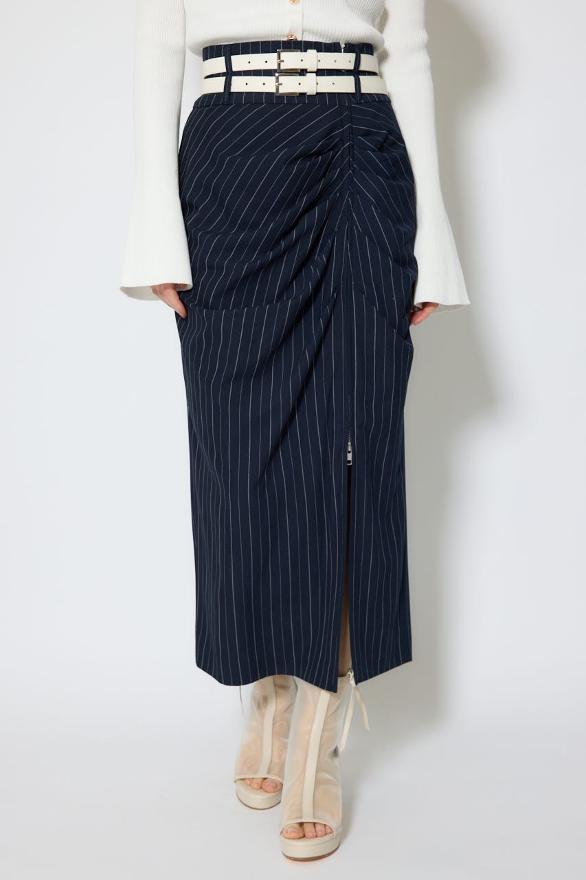 ダブルウエストデザインロングスカート 柄NVY M