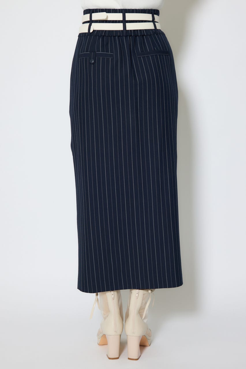 ダブルウエストデザインロングスカート 柄NVY M