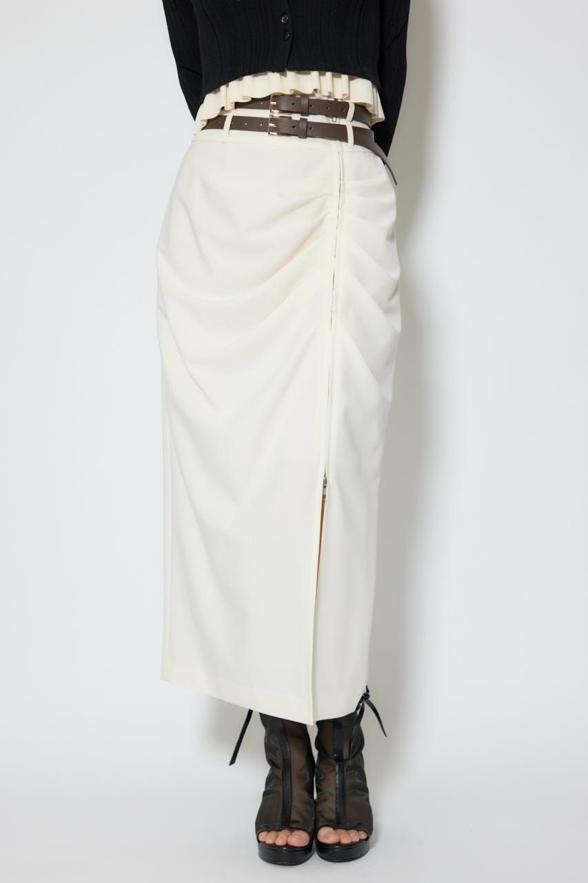 ダブルウエストデザインロングスカート WHT M