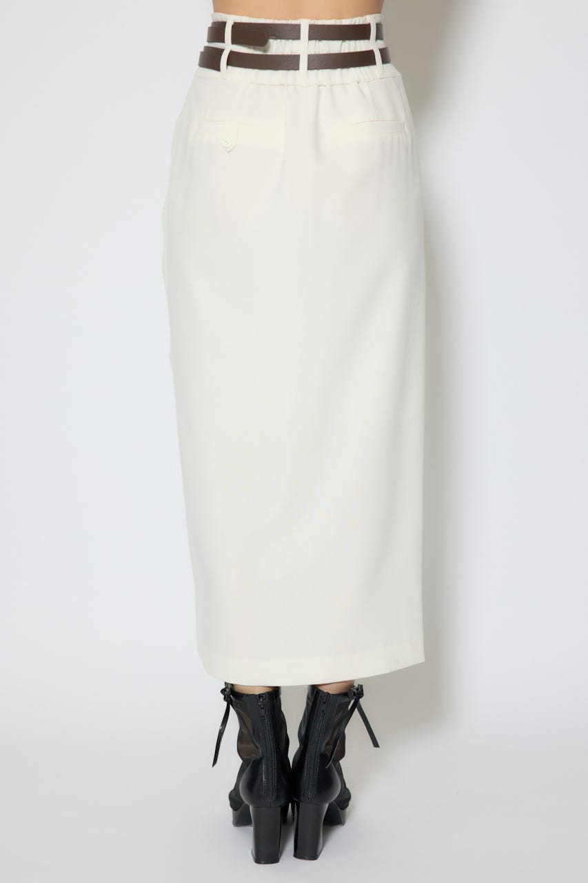 ダブルウエストデザインロングスカート WHT M