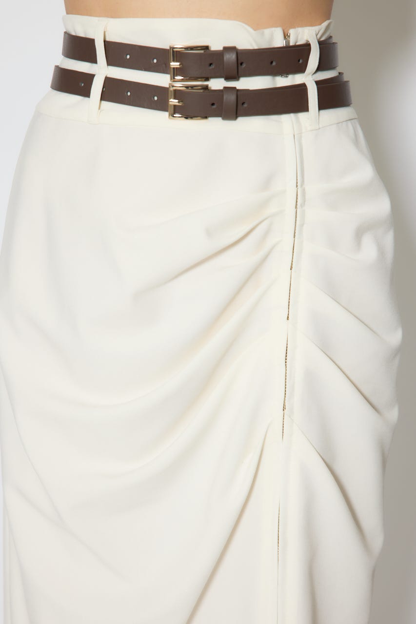 ダブルウエストデザインロングスカート WHT M