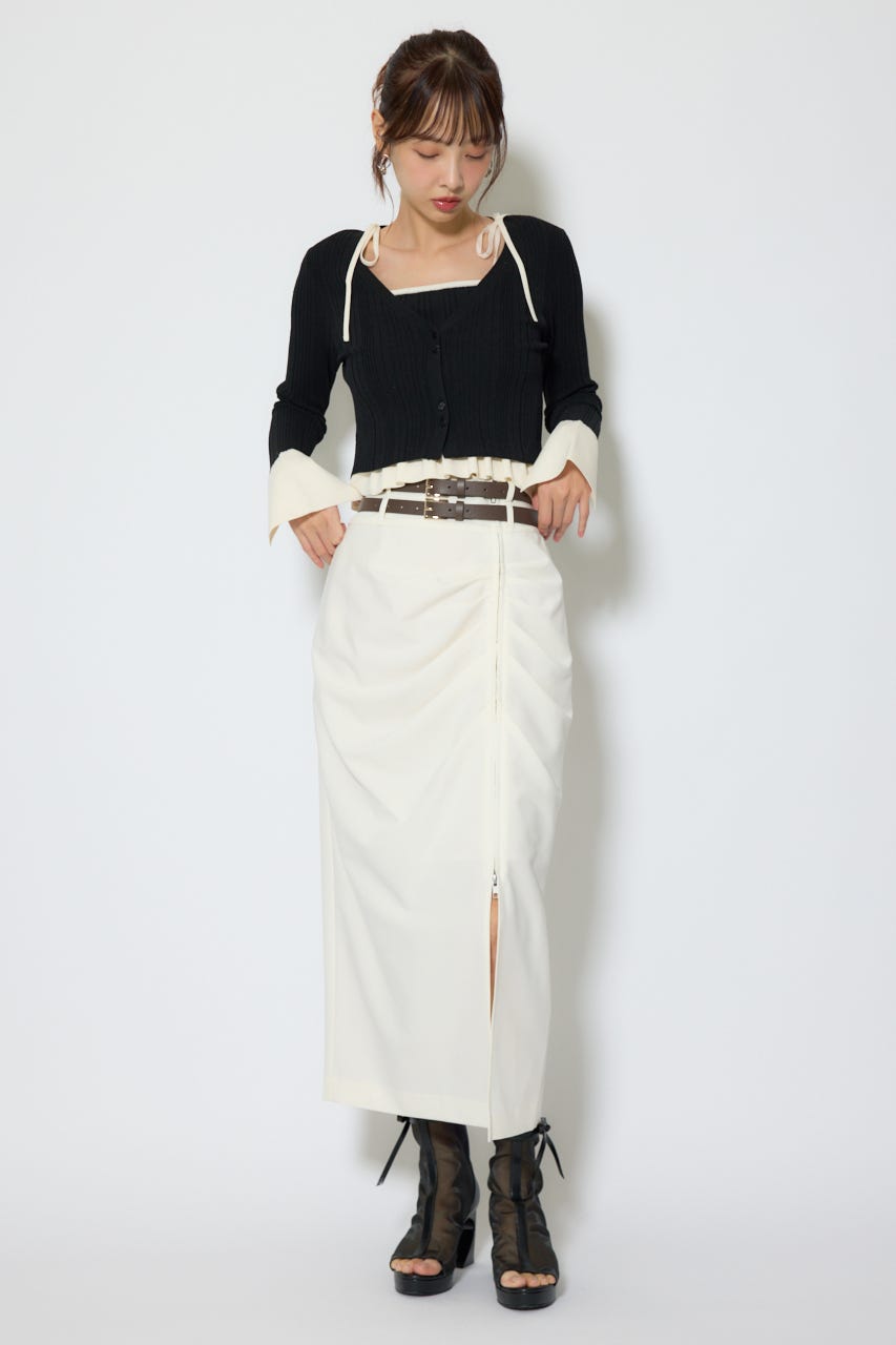 ダブルウエストデザインロングスカート WHT M