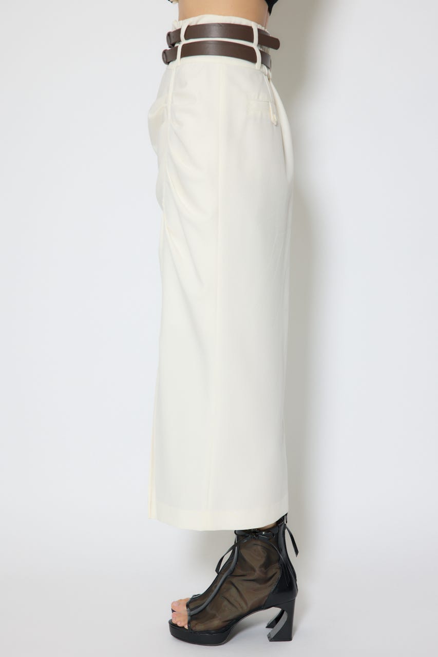 ダブルウエストデザインロングスカート WHT M