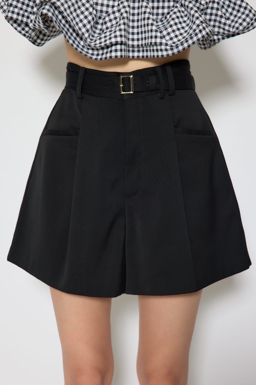 ベルト付きセンタープレスショートパンツ BLK M