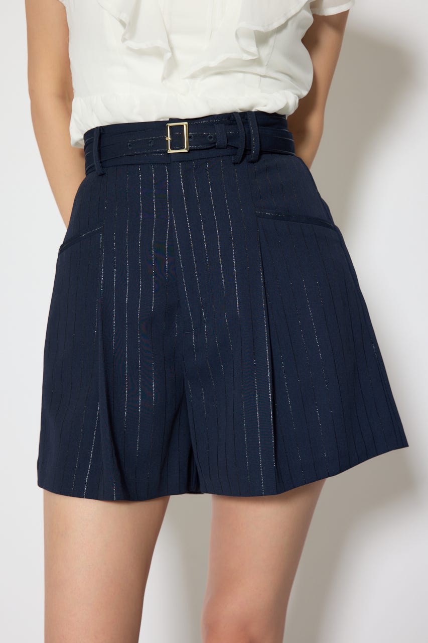 ベルト付きセンタープレスショートパンツ 柄NVY M