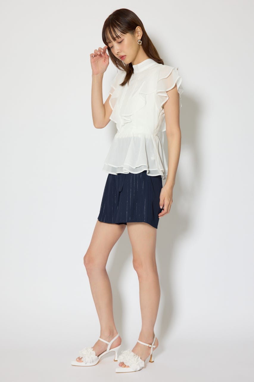 ベルト付きセンタープレスショートパンツ 柄NVY M