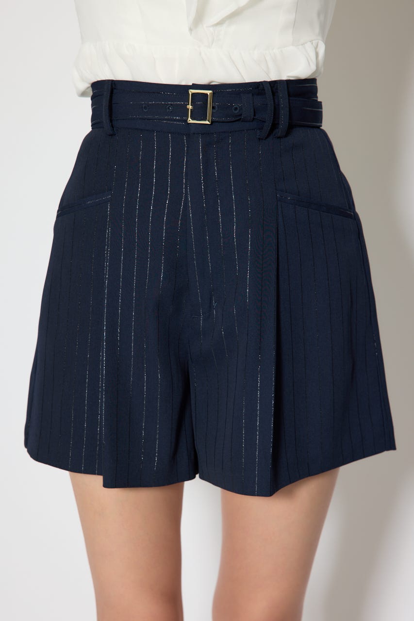 ベルト付きセンタープレスショートパンツ 柄NVY M