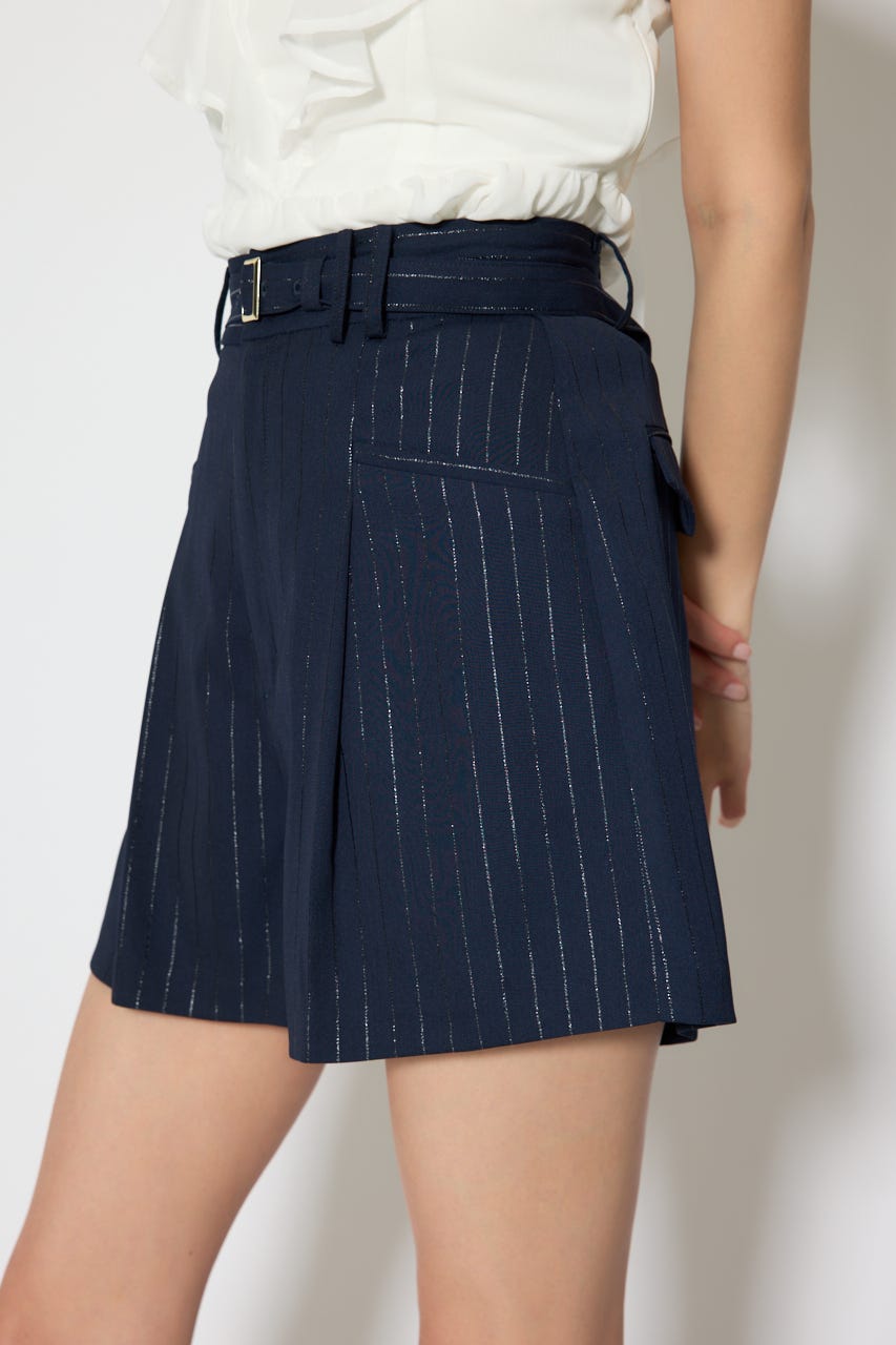 ベルト付きセンタープレスショートパンツ 柄NVY M