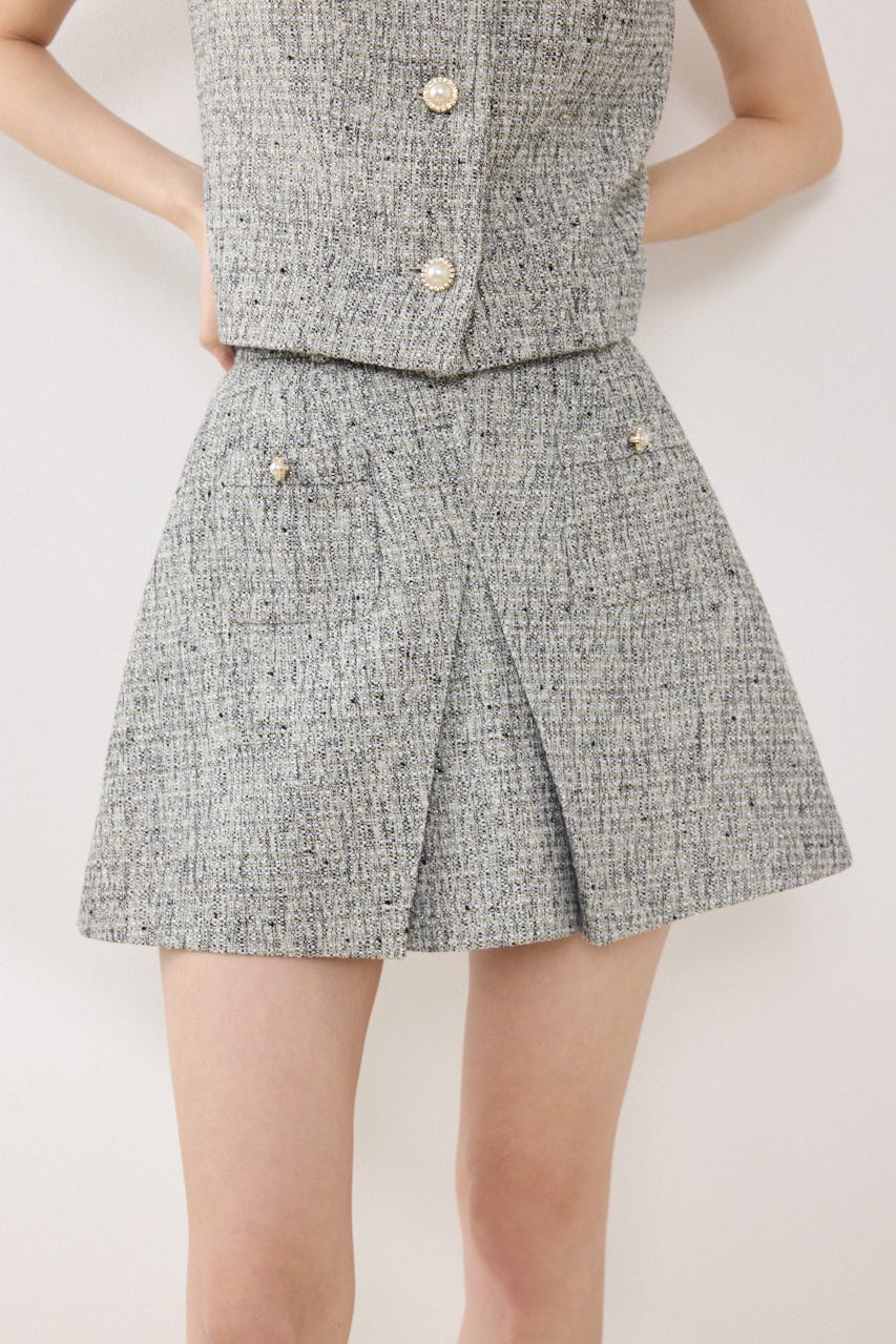 ベルト付きアシンメトリーツイードスカート BLK M