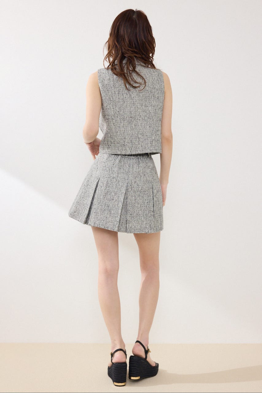 ベルト付きアシンメトリーツイードスカート BLK M