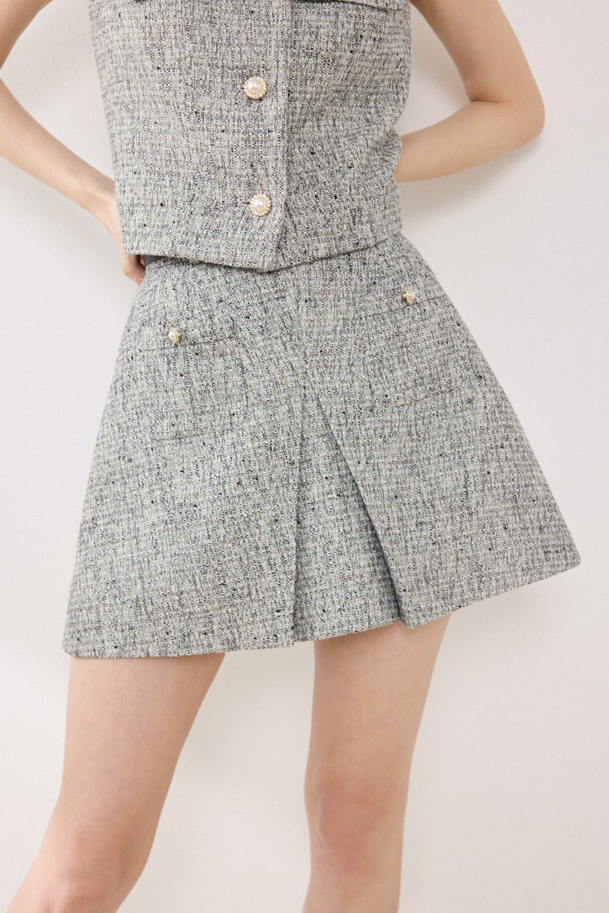 ベルト付きアシンメトリーツイードスカート BLK M