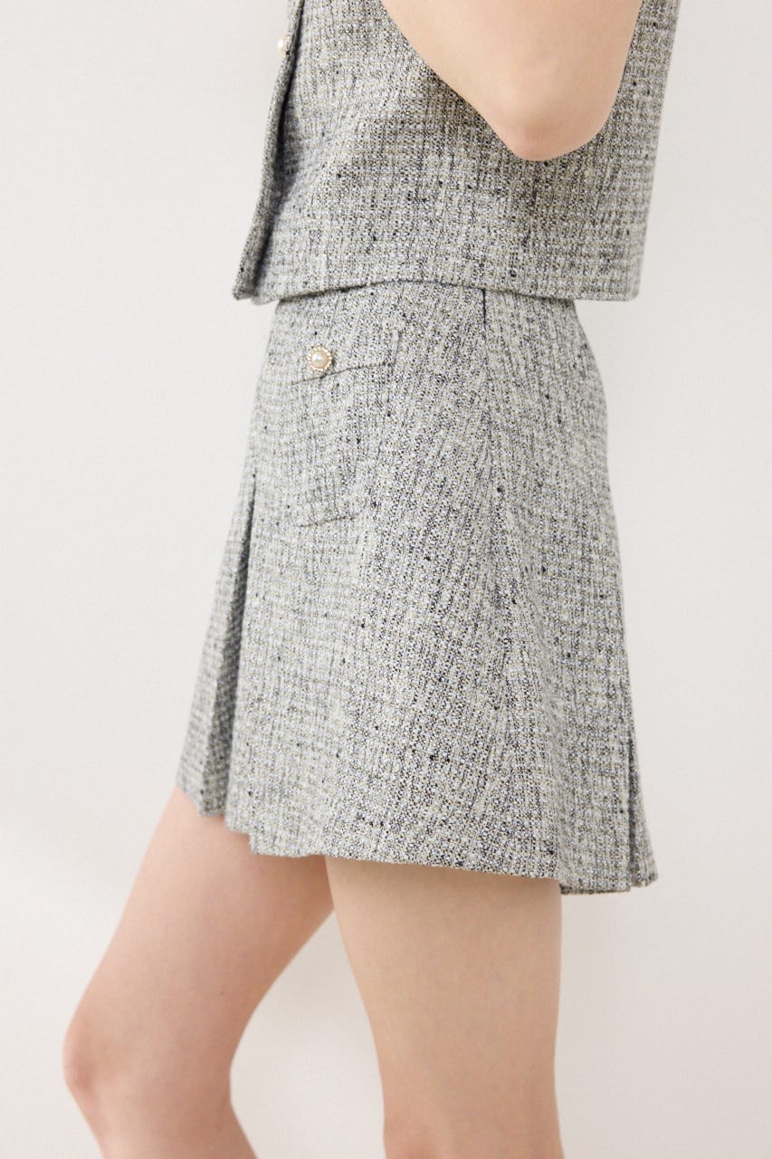 ベルト付きアシンメトリーツイードスカート BLK M