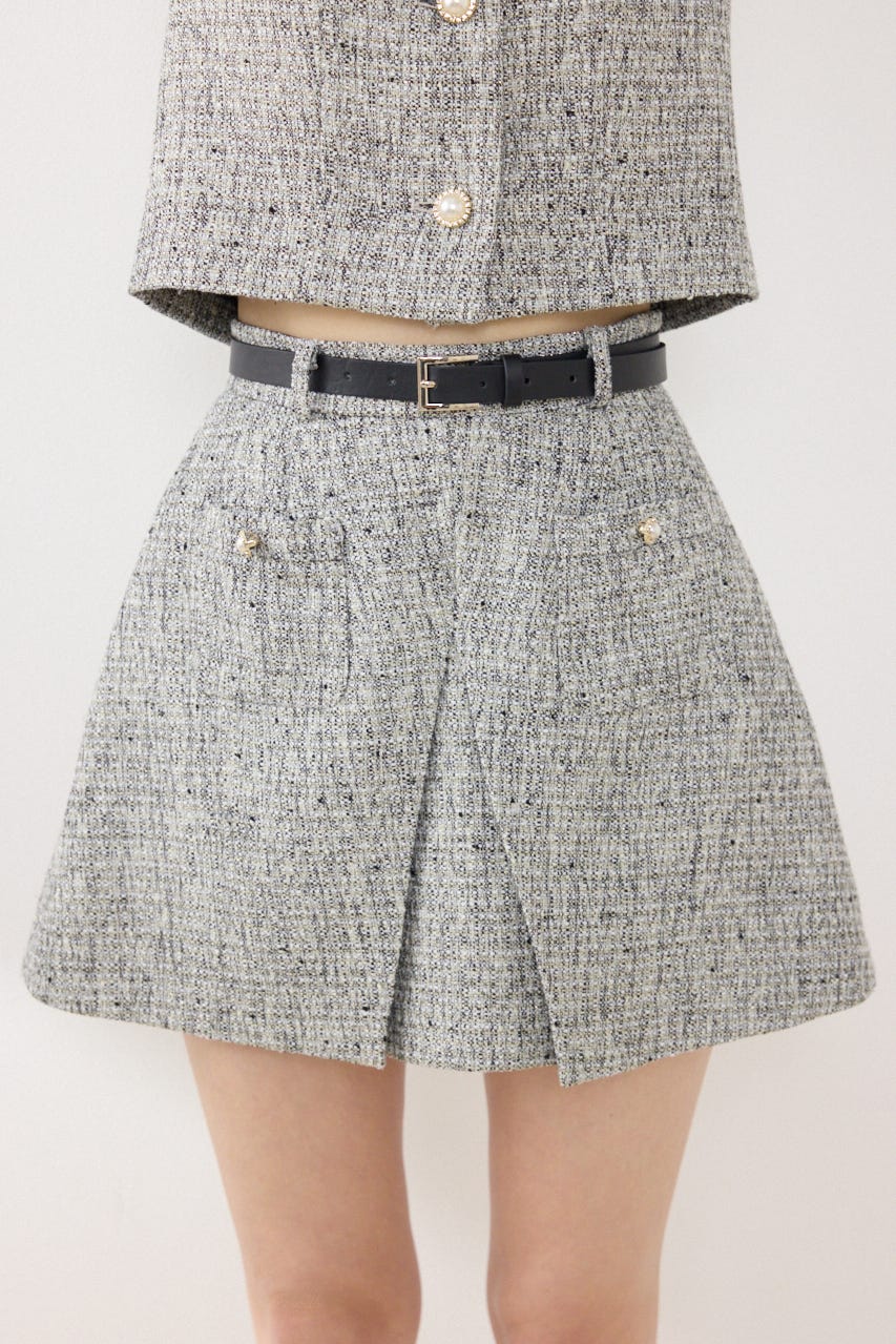 ベルト付きアシンメトリーツイードスカート BLK M