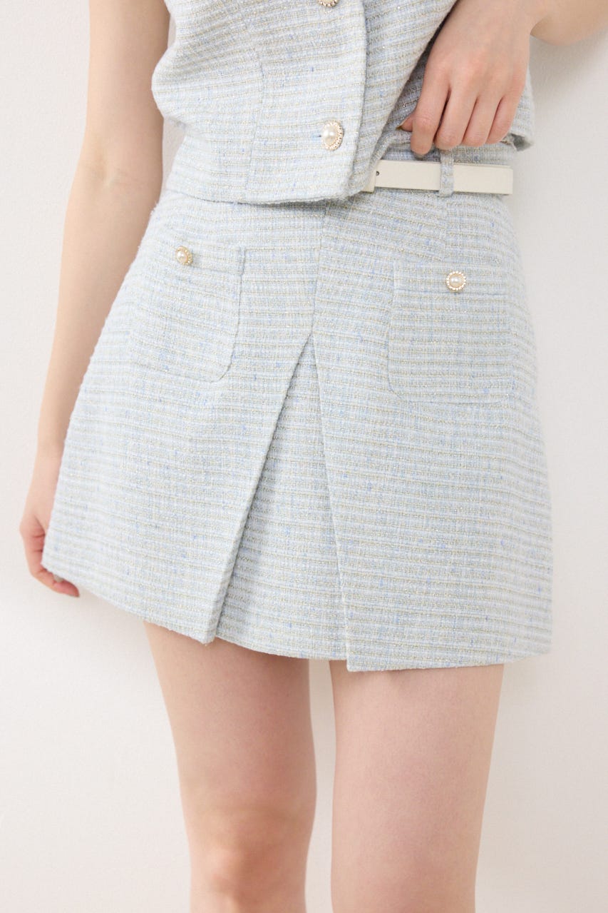 【GirlsAward着用アイテム】ベルト付きアシンメトリーツイードスカート BLU M